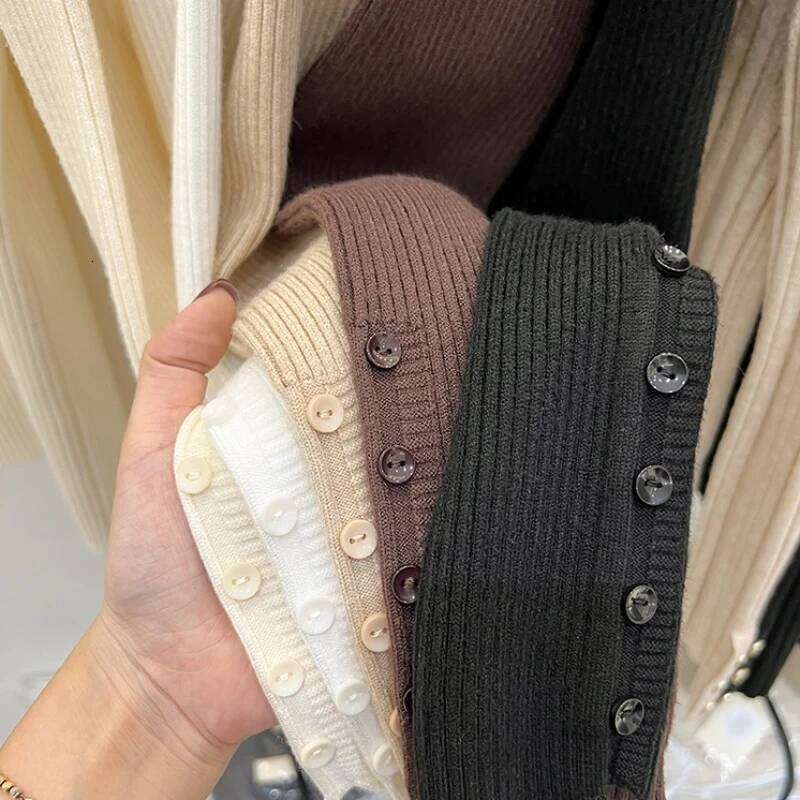 AOSSVIAO 2025 Autumn Winter New Sweater Women's Turtleneck Solid Color Pullovers Korean Long Sleeve Slim Button Femme Warm Tops Z260313