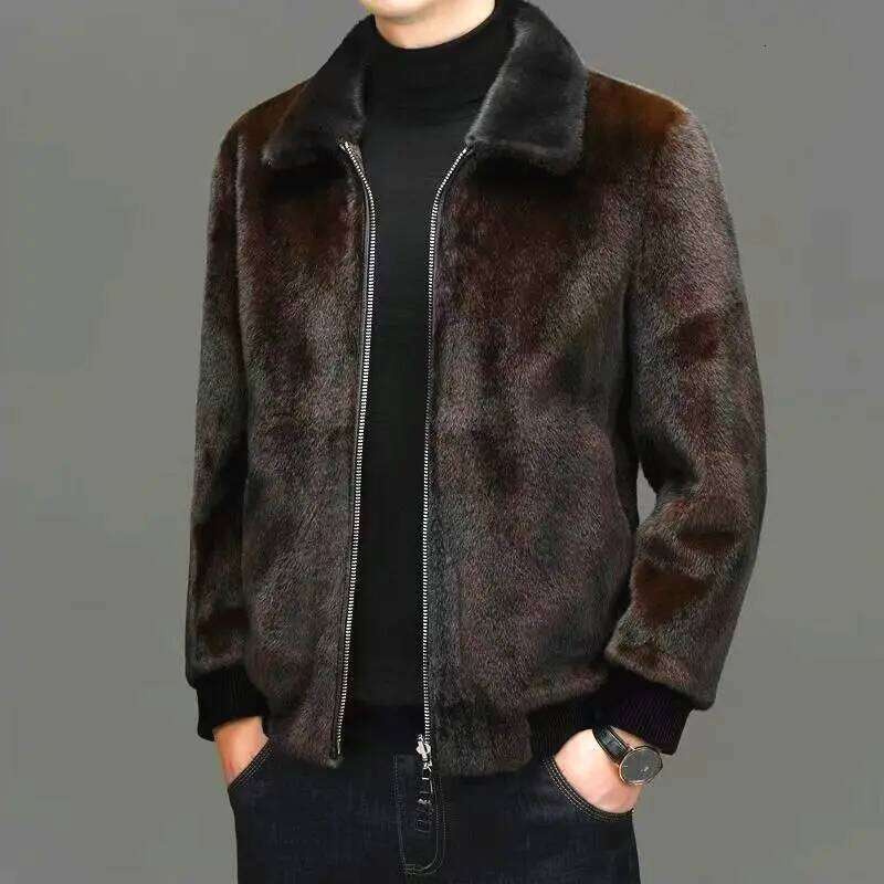 Luxury Quality High-end Men's Jacket Autumn Winter Faux Zipper Outerwear Warm Lapel Cold Protection Mink Fur Coat Z260313