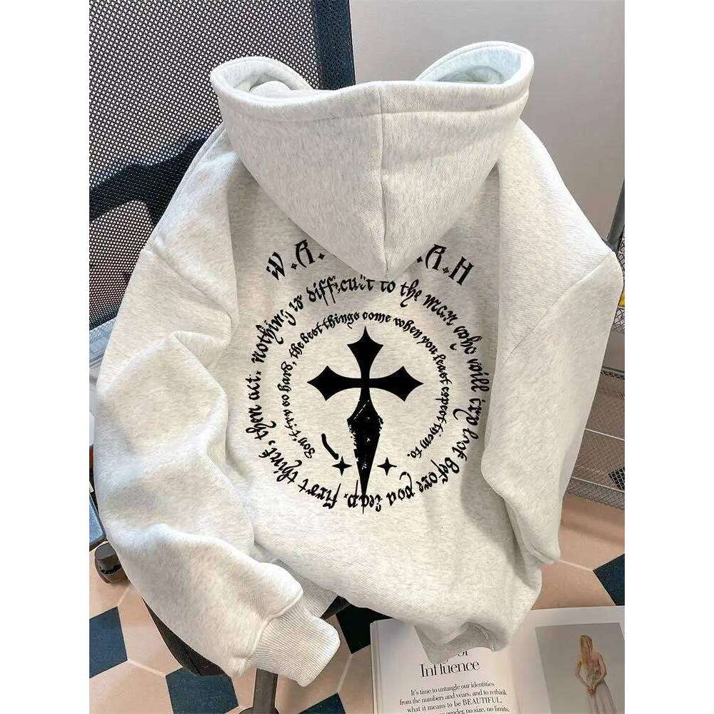 Super Stylish European American Street Design Niche Adult Men's Autumn Winter Fleece Warm Outdoor Loose Soft Hooded Sweatshirt Z260314