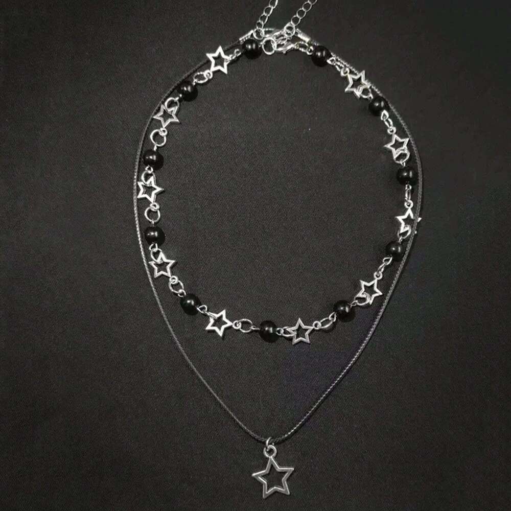 2PC Elegant Y2K Pentagram & Pearl Layered Necklace - Chic Party Accessory and Perfect Birthday Gift for Fashion-Forward H260312