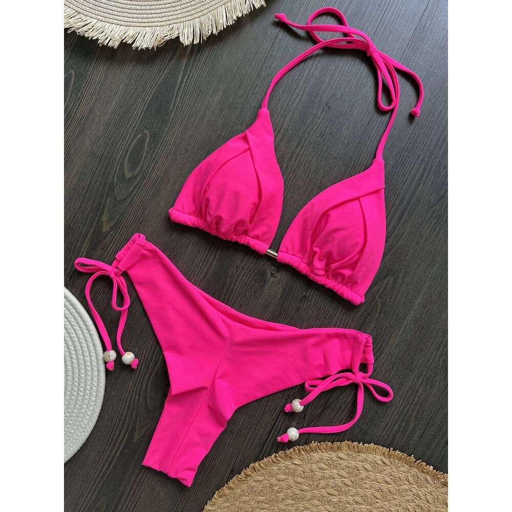 2026 New Sexy Triangle Bathing Suit for Women Brazilian Bikinis Halter Swimwear Push Up Swimsuit Metal Chain Beach Bikini Set 26H0313