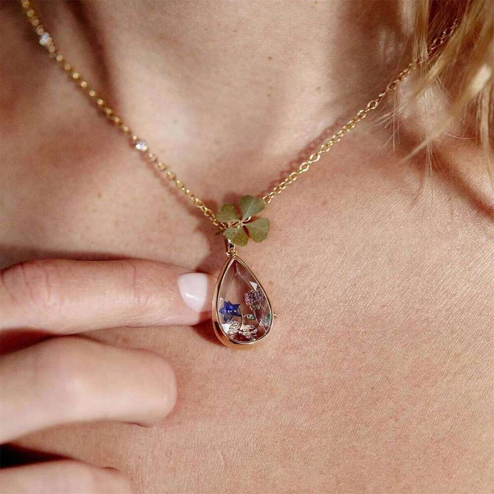 Heart of the Ocean can be opened necklace, water droplet pendant, niche cute small object, collarbone chain, color preservation H260312