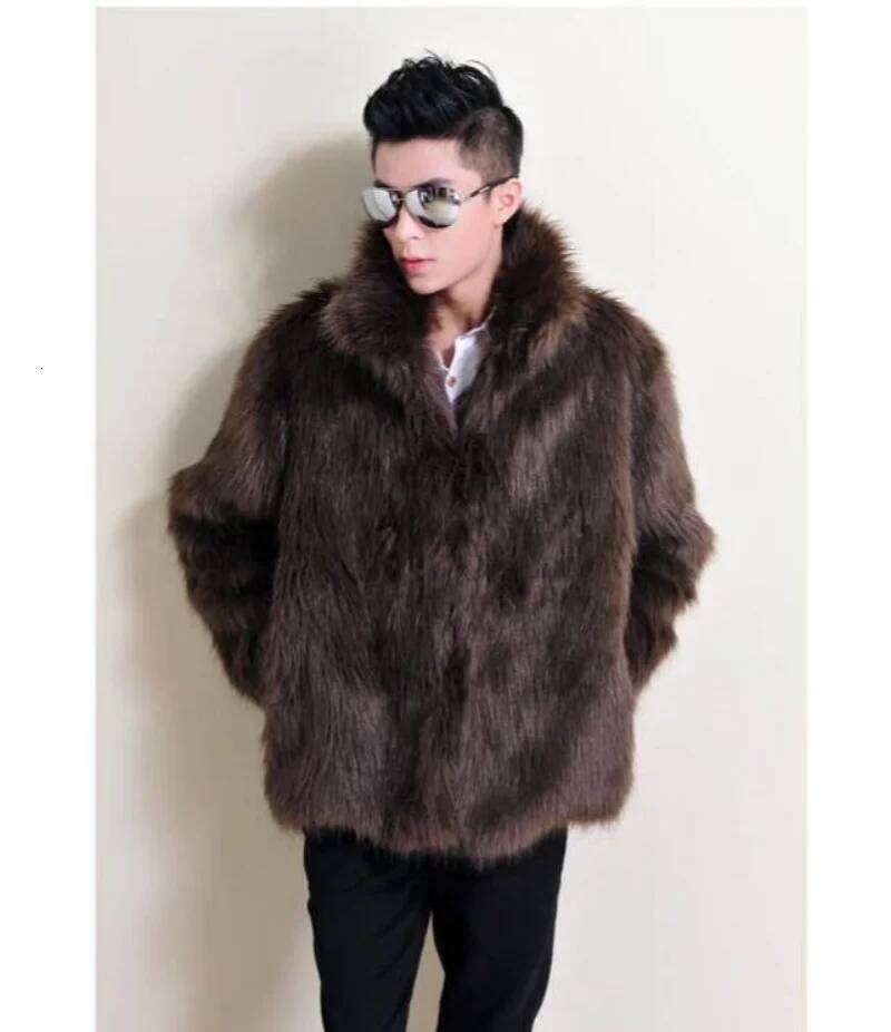 Thickened Faux Winter New Style Integrated Leather And Fur Black Fox-liked Men's Outerwear Coat Z260313