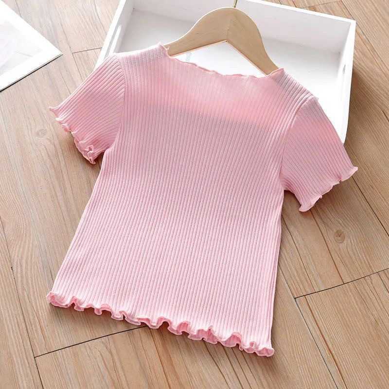 Women's Knits & Tees Ice silk new sweet children's short-sleeve t-shirt summer outfit with ruffled edges cute and stylish top for little gir