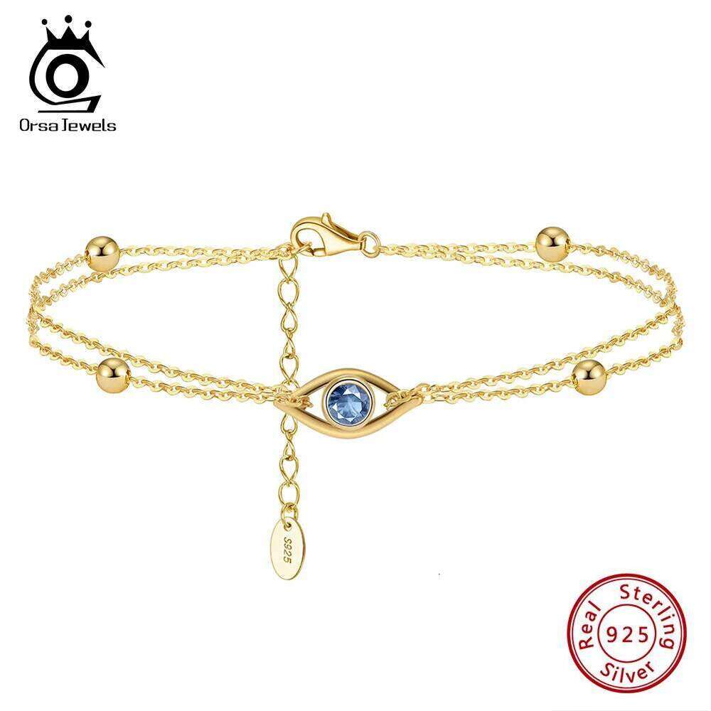 ORSA JEWELS 14K Gold Plated 2 Layers Evil Eyes Chain for Women 925 Sterling Silver Girl OL Style Bracelet Jewelry APB04 Z260313