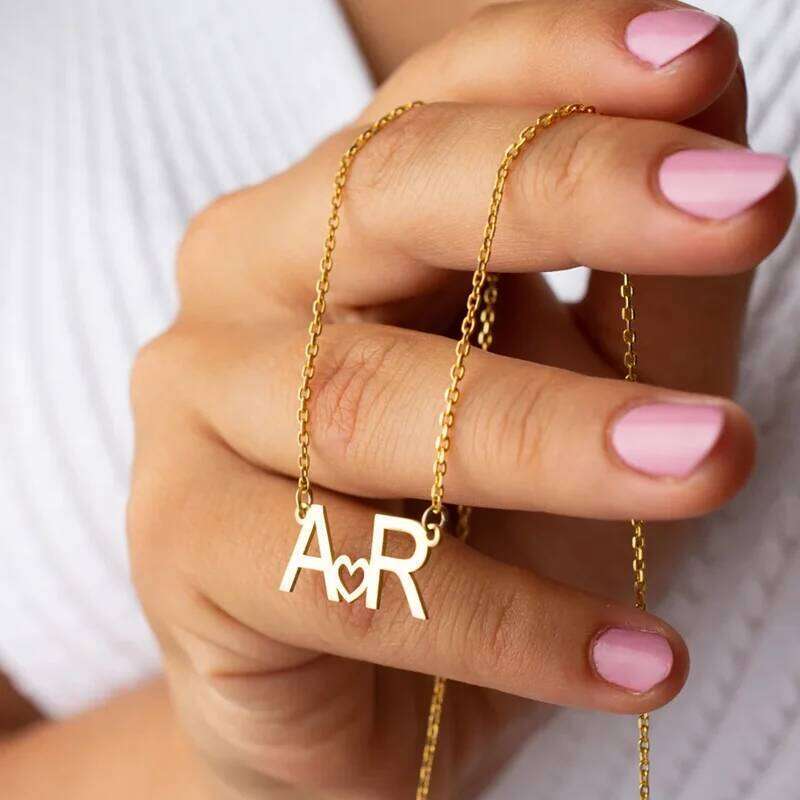Custom Gold Color Double Initials Necklaces For Women Girl Gifts Personalized Letters Pendant Necklace Stainless Steel Jewelry H260312
