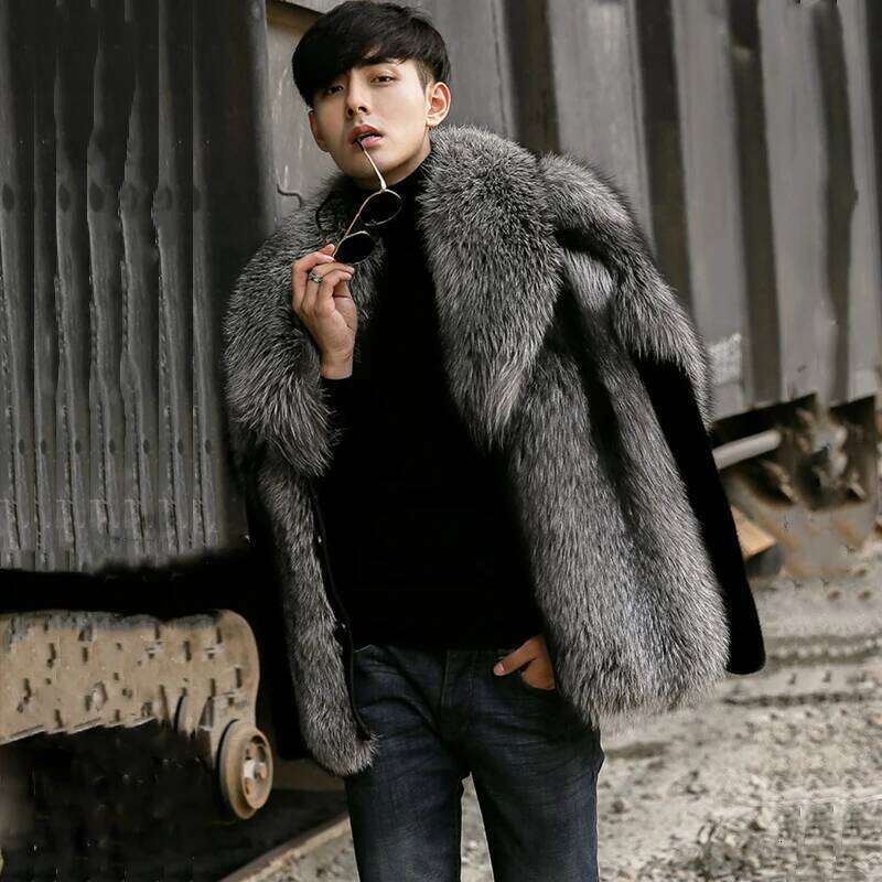 Men's new fox fur one mink short jacket winter warm leather coat Z260313