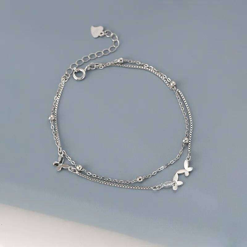 925 Sterling Silver Double Layer Butterfly Bracelet Women Fashion Korean Chain Party Jewelry Gift for Her Z260313