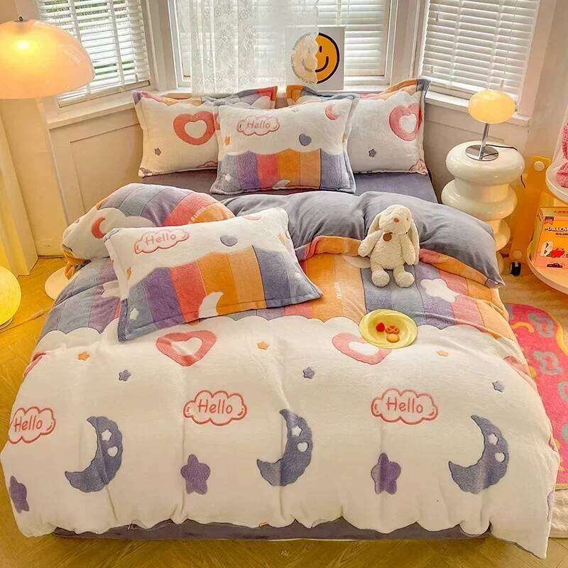 3Pcs Set,1Pc Heart Print Thicken Winter Warm Duvet Cover with 2Pcs Pillowcases for Double Bed Funda Nordica Cama H260312 - view 6