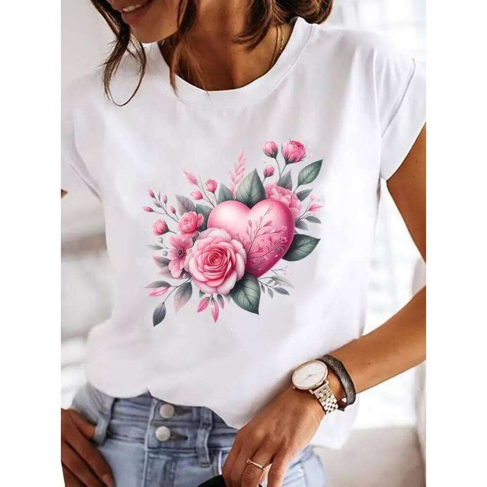 Clothes T Female Clothing For Women Graphic Tee Fashion Lady Sweet Flower 90s Casual Top O-neck Short Sleeve Print T-shirts Z260314