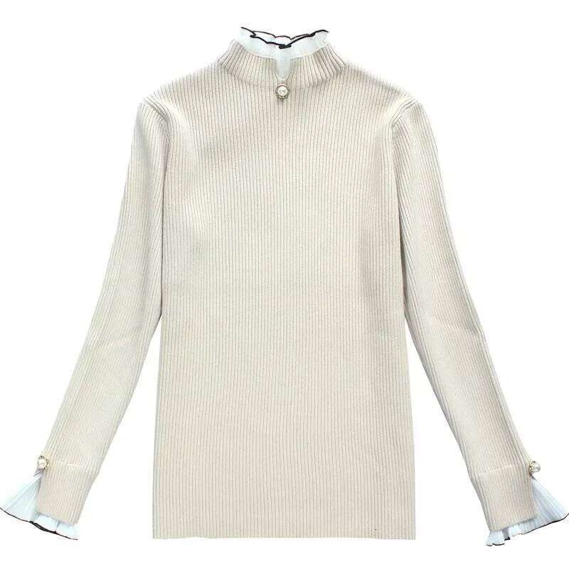 2026 Spring Autumn Cashmere Women's Knitted Sweater Half High Neck Soft Pullovers Long Sleeves Sweaters Pull Femme Z260314