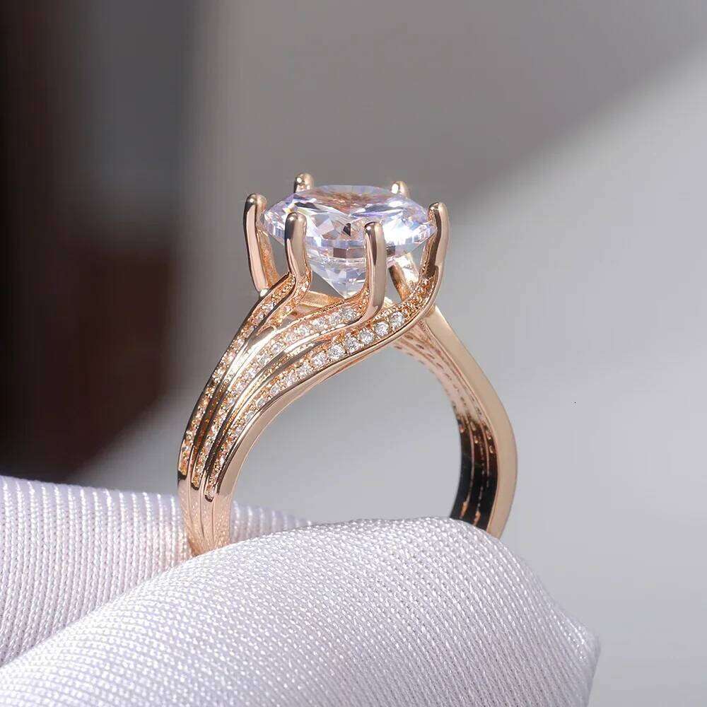 Gorgeous Solitaire Zirconia Bridal Wedding Rings Gold Color Engagement Party Brilliant Women Jewelry Anillos De Mujer H260312