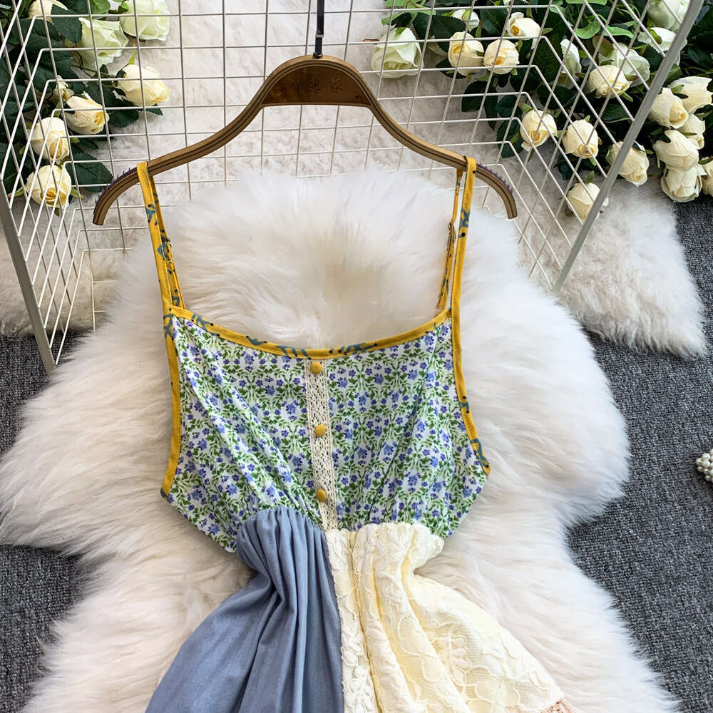 Dopamine Ethnic Belt Women's 2026 Summer Color blocked Flower Vacation Style Super Fairy Casual Long Dress