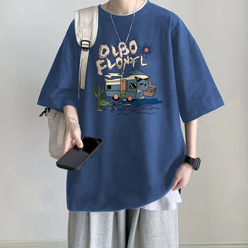 100% Cotton Short Sleeve T-Shirt, Plus Size for 300 Lbs Men, Summer Casual Student Style Printed Korean Loose Half Sleeve Tees