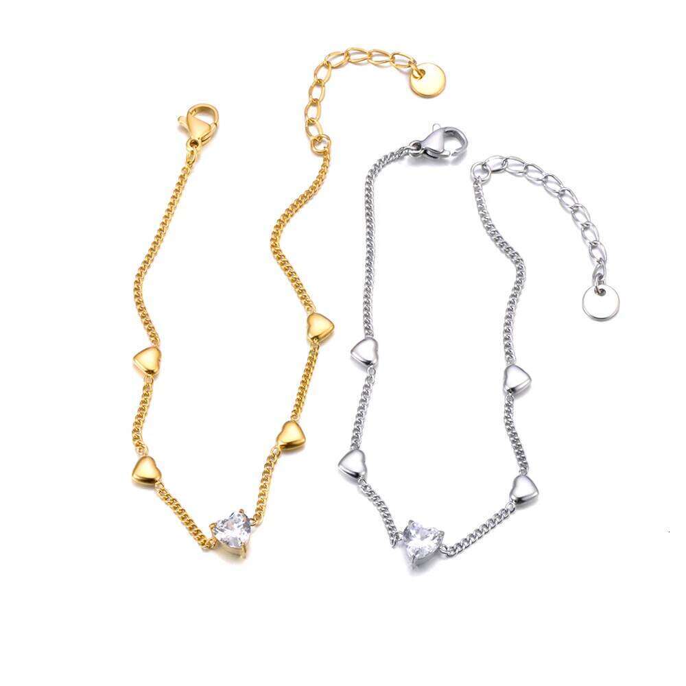 Lokaer Cubic Zirconia Heart Chain Bracelet Stainless Steel Women's Hand Bracelets Sweet Style 18K Gold Plated Jewelry B24070 Z260313