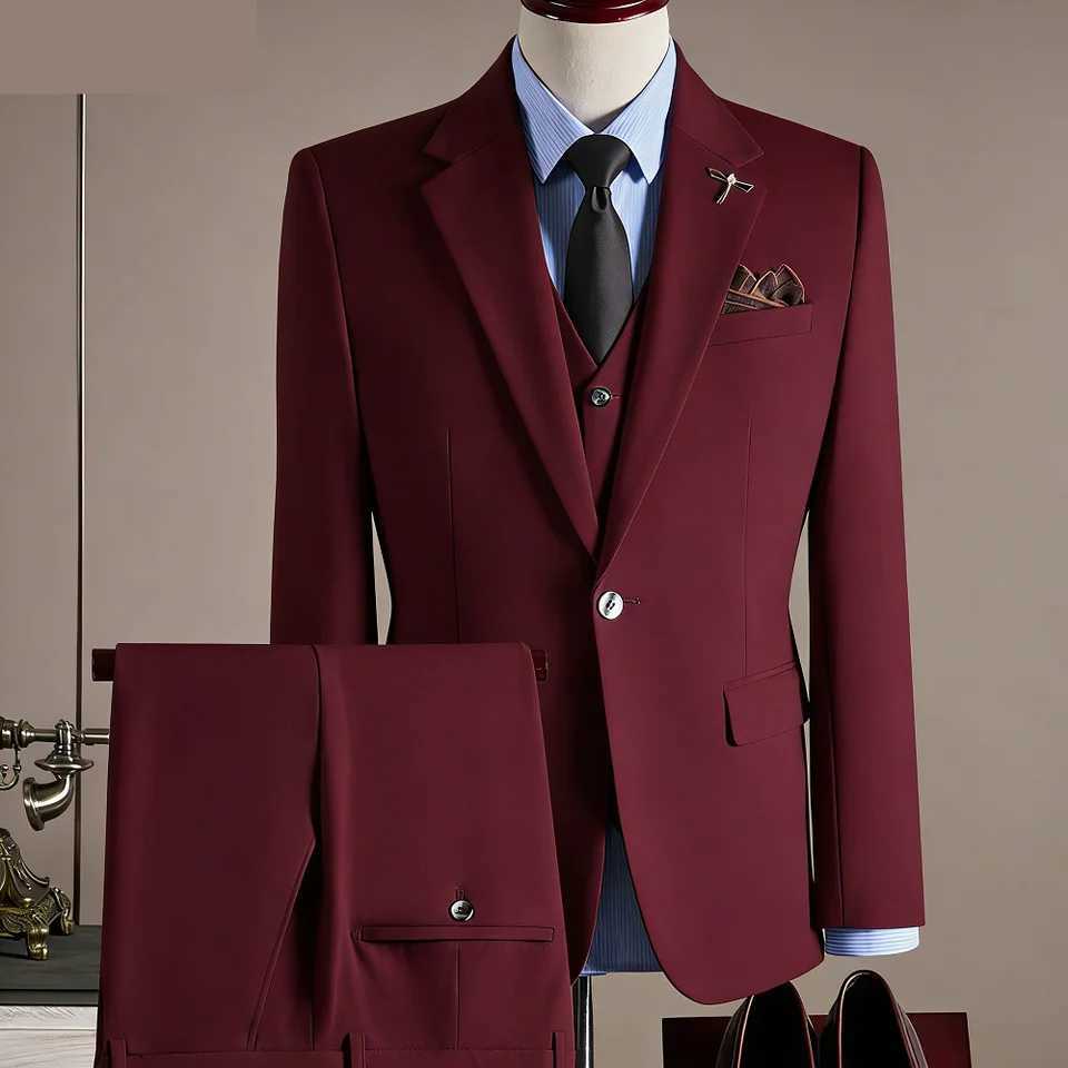 Mens Professional Business Suit Set Jacket Waistcoat Trousers Wedding Formal Attire M260313