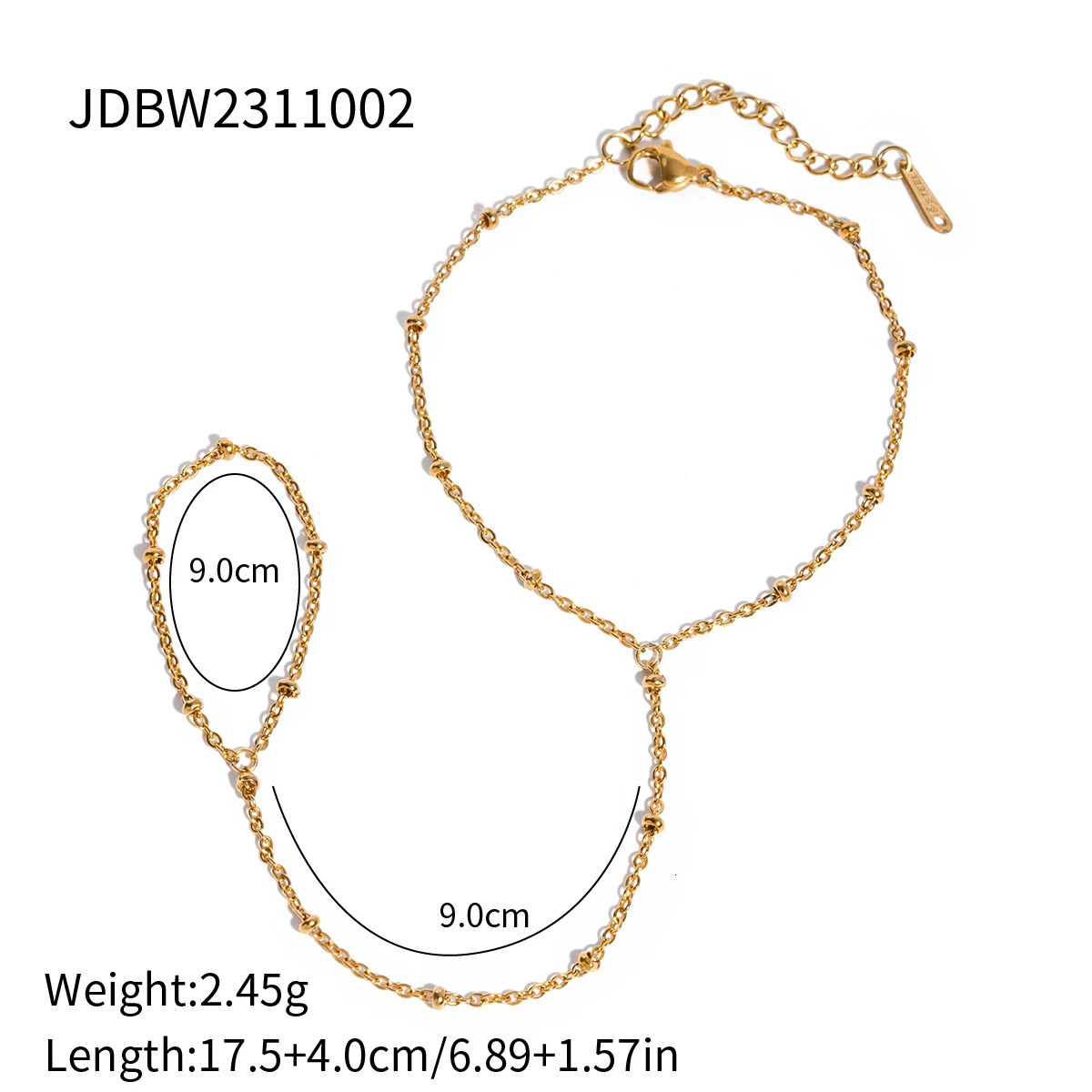 Youthway Pattern Stainless Steel Rice Bead Chain Ring Bracelet 18K Gold Plated Fashion Jewelry for Women Gift 260313