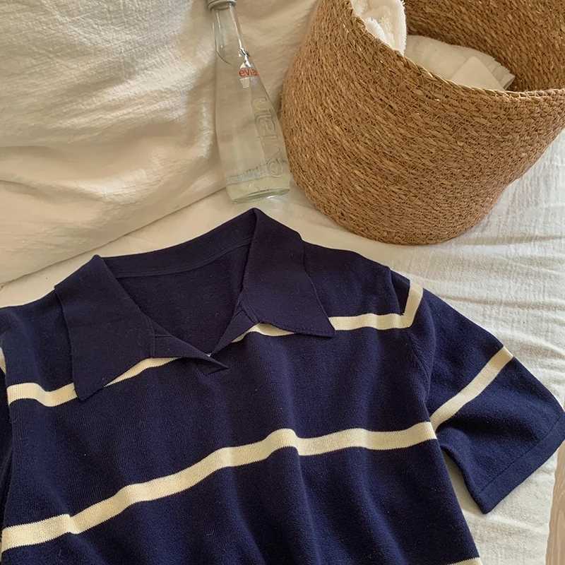 Spring Summer Women Dresses Polo Shirts Women Cotton Clothing Short Sleeve Striped Casual Long Dress for WomenT260314