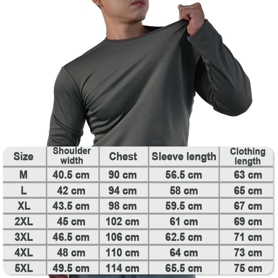 Men Thermal Underwear Tops Winter Long Sleeve Bottoming Shirt Thick Fleece Pullover Warm Clothes Oversize O-Neck Base Tee M-5XL