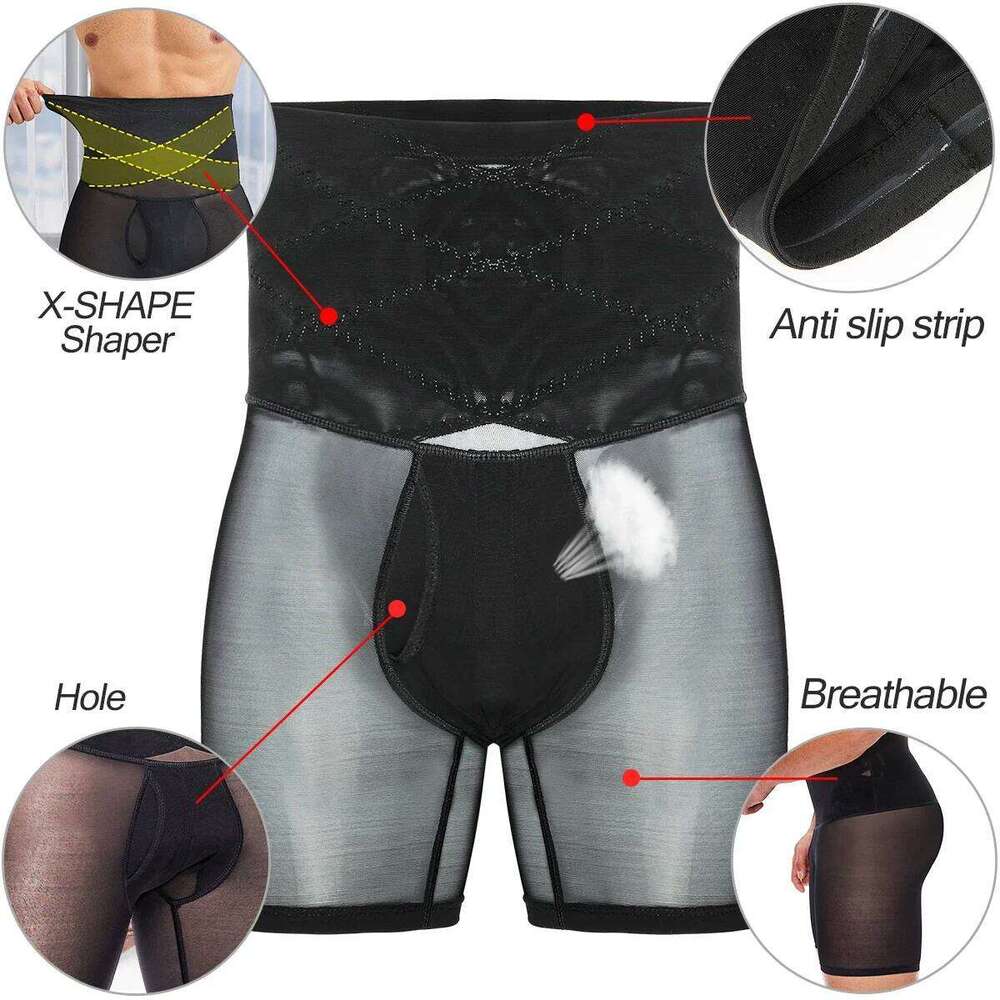 Men Shapewear Boxer Briefs High Waist Tummy Control Shorts Slimming Body Shaper Compression Panties Breathable Underwear 26Y0313