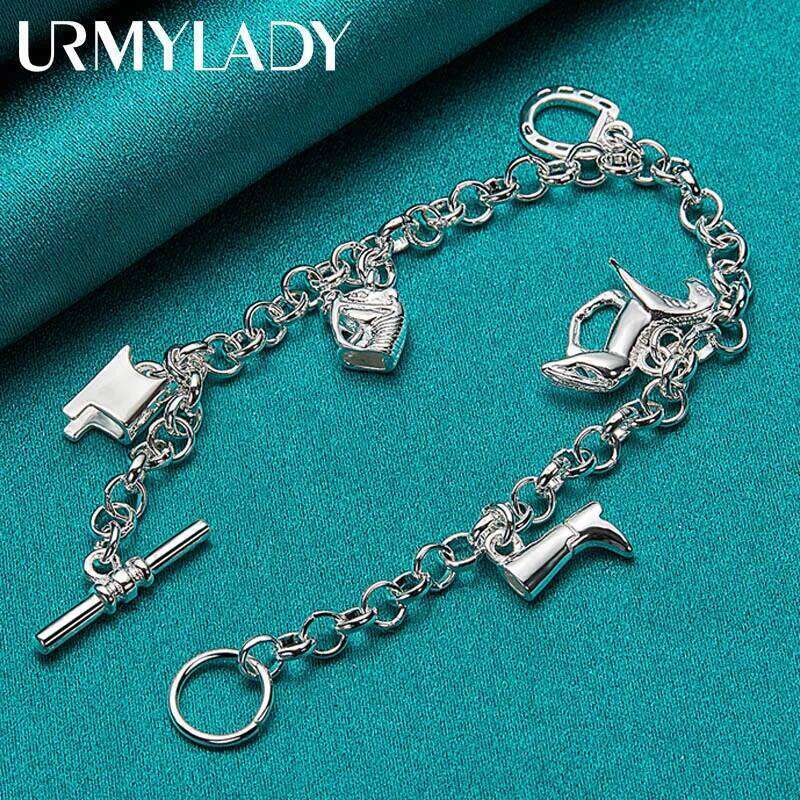URMYLADY 925 Sterling Silver Horse Equipment Pendant Bracelet For Women Wedding Party Fashion Charm Jewelry Z260313