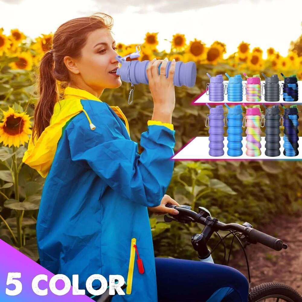 5 Pcs Collapsible 16 oz Silicone Water Bottles with Metal Clip Leak Proof, Portable for Hiking, Camping, Travel Z260313