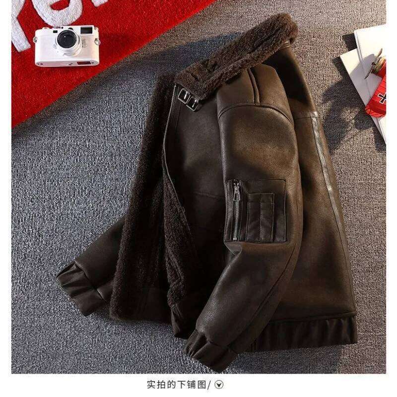 Men's Fleece Thickened Winter Light Luxury High-end Motorcycle New Faux Fur One-piece Leather Jacket Men Z260313
