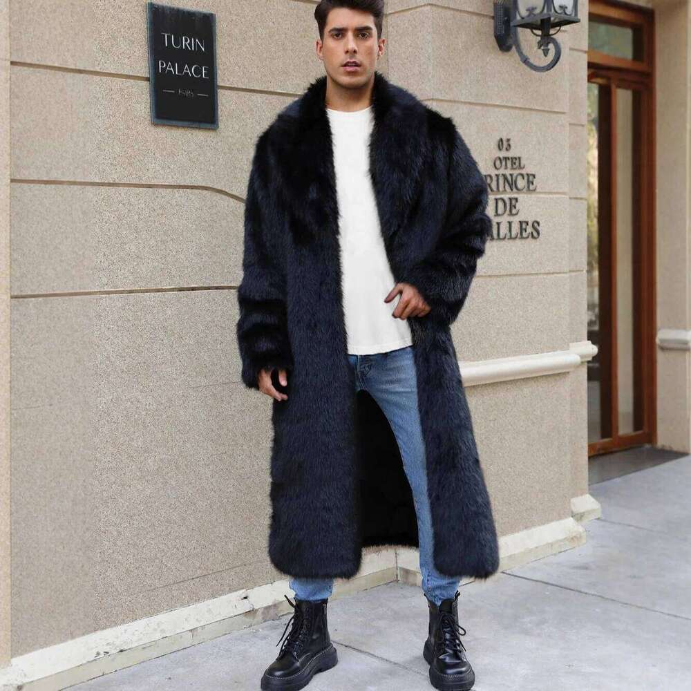Maxi Faux Fur Men Long Coats Jackets Casual Turn Down Collar Coat Thick Warm Streetwear Trench Outerwear Autumn Winter 2025 Z260313