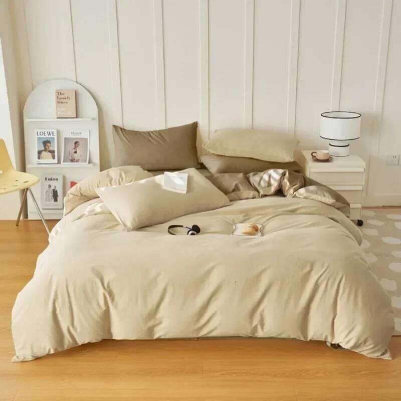 2025 new washed cotton double-spell four-piece set, natural light shooting bed fitted sheet type, household H260312 - view 4