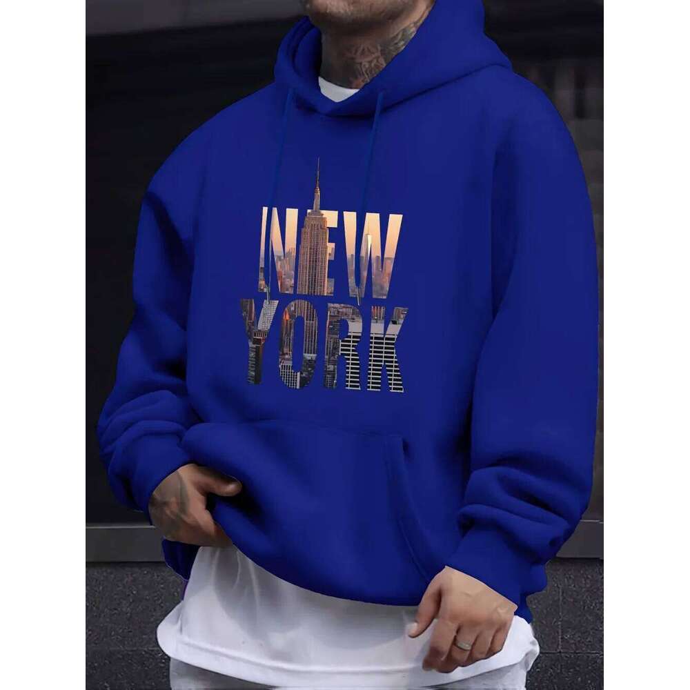 Autumn Men's European and American Style Comfortable Hoodie with New York Letter Print Casual Outdoor Adult Sweatshirt Z260315