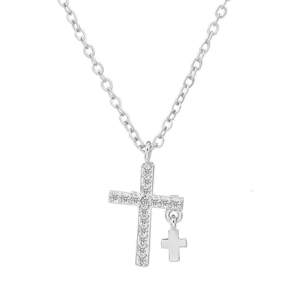 Shiny Crystal Zircon Cross Pendant for Women Girls Punk Silver Color Thin Chain Necklace Party Jewelry Birthday Gift H260312