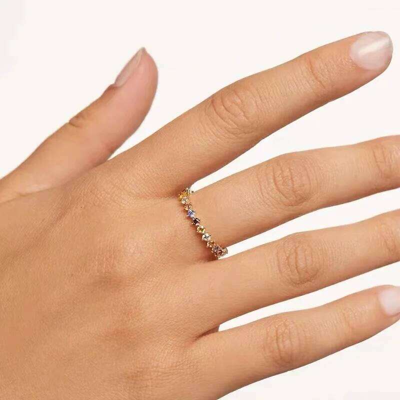 New 925 Sterling Silver Color Zircon Simple Charm Personality Women Ring Birthday Party Gift for Friends Exquisite Jewelry H260312