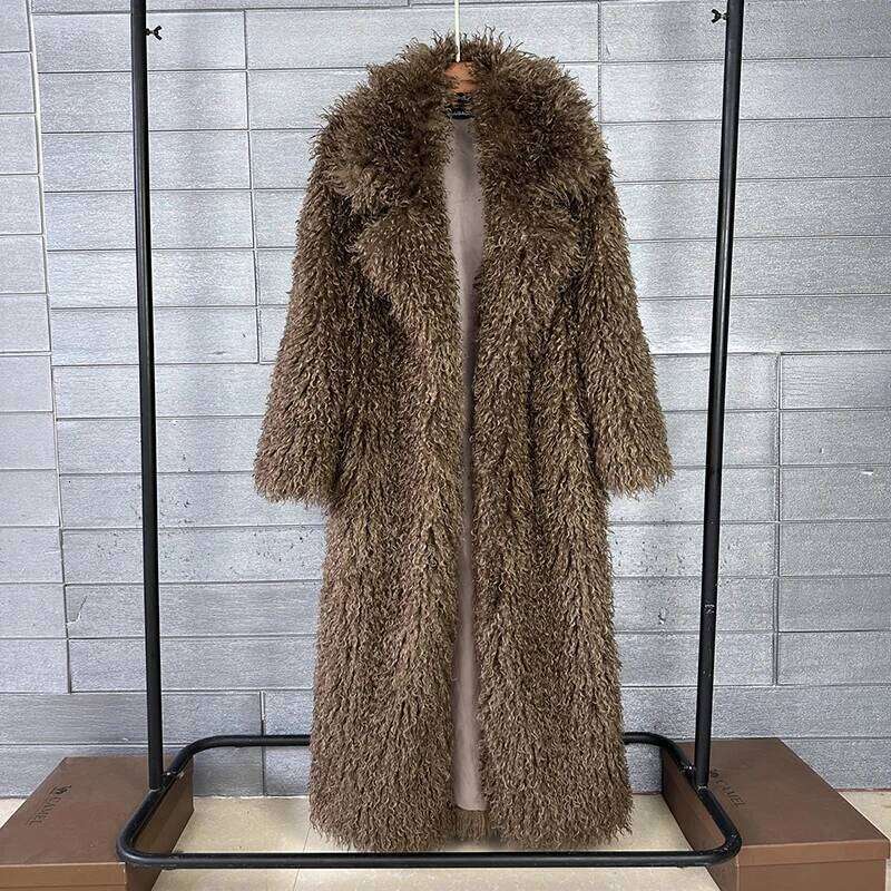 DEAT 2025 Autumn Winter New Fashion Beach Wool Faux Fur Coat For Women Suit Collar Solid Color Long Overcoat Female 11A07448 Z260313