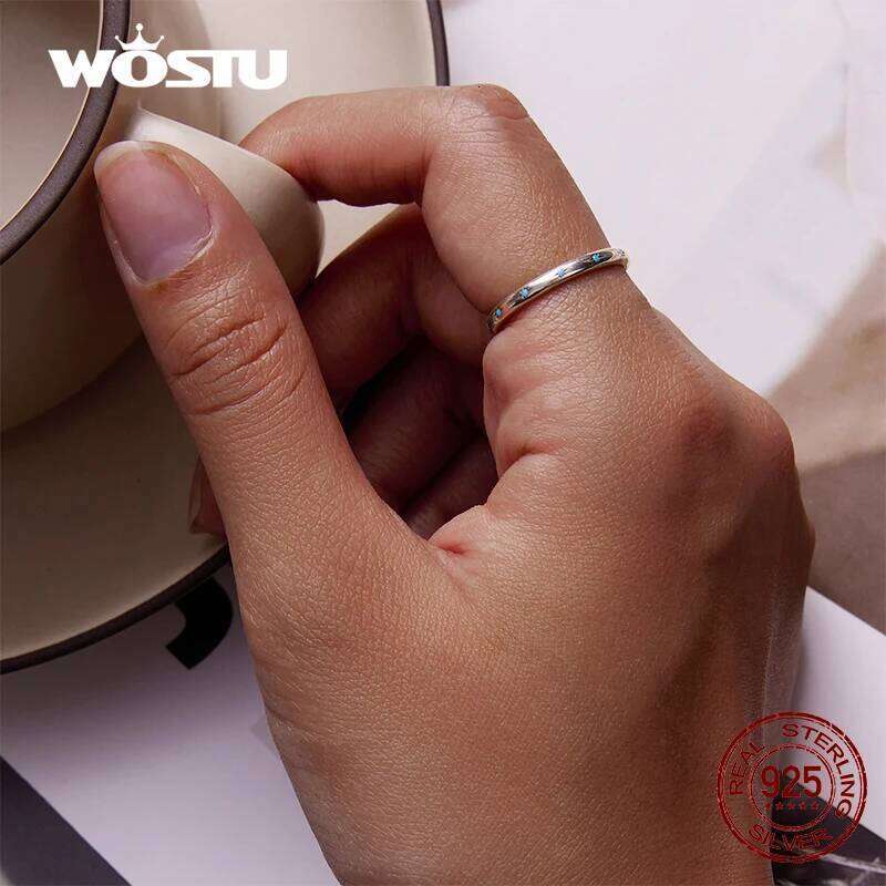 WOSTU 925 Sterling Sliver Turquoise Blue Star Patterns Simple Size Round Rings For Women Female Original Jewelry CTR240 H260312