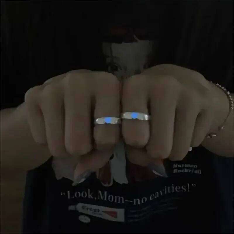 Blue Pink Luminous For Couple Creative Heart Index Finger Ring Glowing In The Dark Rings Jewelry Valentine's Day Gift H260312