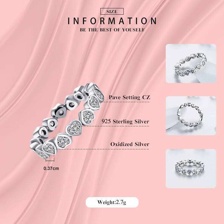 Modian Fashion Classic Cubic Zirconia Real 925 sterling silver Hearts Eternity Simulated Ring Bands Jewelry H260312