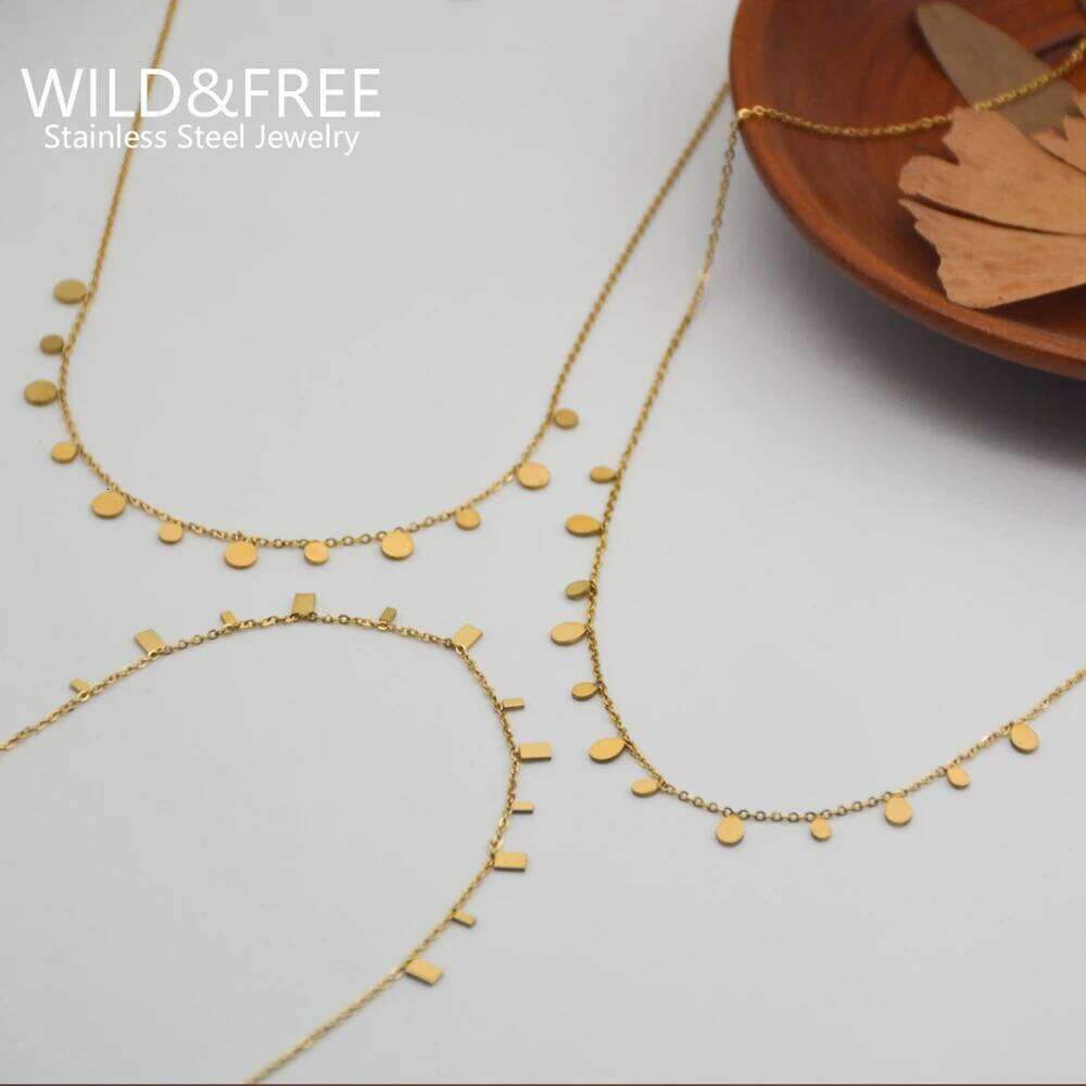 WILD & FREE Boho Gold Plated Stainless Steel Necklaces For Women Geometric Multi Pendants Short Choker Trendy Jewelry H260312