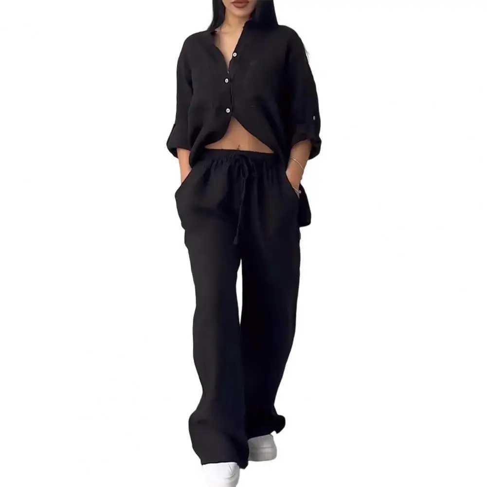 2024 Summer New Trend Cotton and Linen Shirt Suit High Waist Loose Trousers Elegant Women Sets Two Piece Set for Women M260313