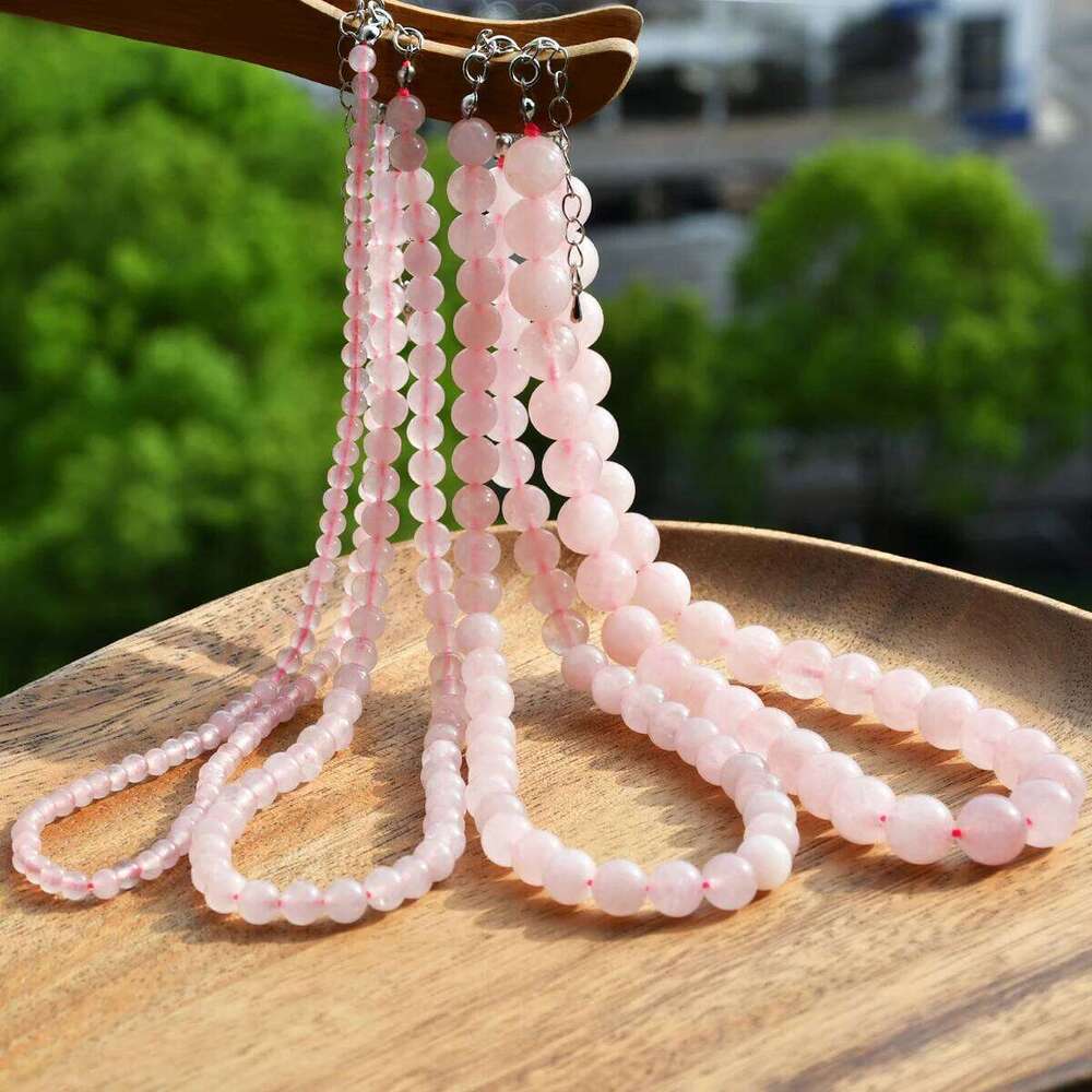 Natural Stone Rose Quartz Beaded Necklace Bohemian Women's Sweet And Romantic Summer Holiday Handmade Jewelry H260312