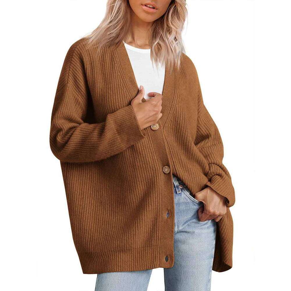 Women's V-Neck Knitwear Cardigan Jumper Solid Color Simple Versatile Autumn Winter New Style Button Detail Knitted Sweater Z260313