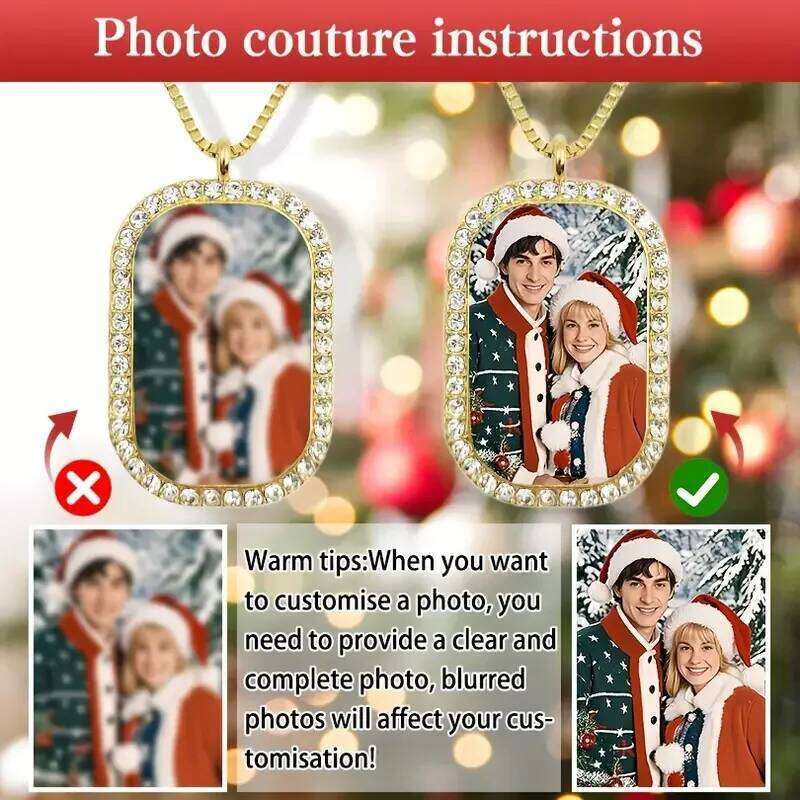 Personalised Photo Necklace for Women - Custom Valentine's Gift with Sparkling Rhinestones H260312