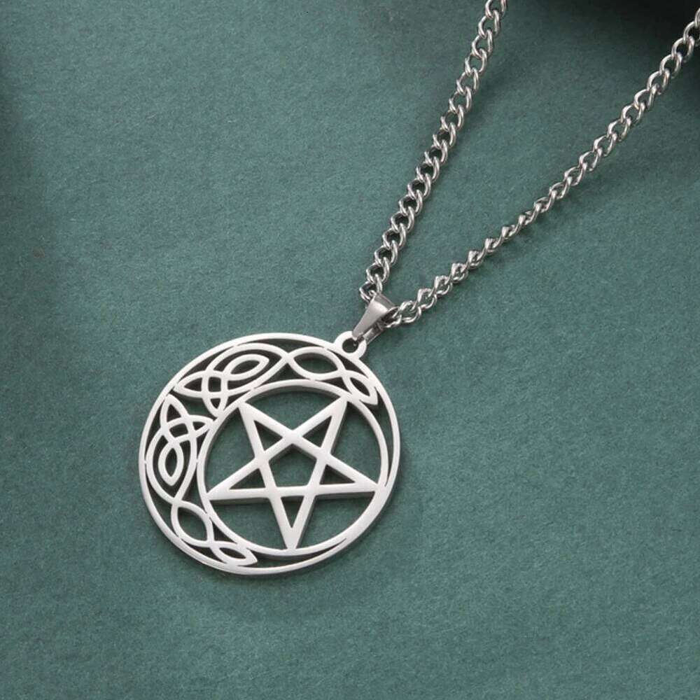 Dawapara Vintage Interted Pentagram Pentacle Pendant Crescent Moon Phase Wiccan Amulet Stainless Steel Necklace H260312