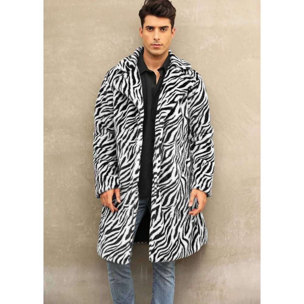 European American New Fashion Men's Leopard Casual Trendy Simple Basic Loose Turn-down Collar Long Sleeve Faux Fur Coats Tops Z260313