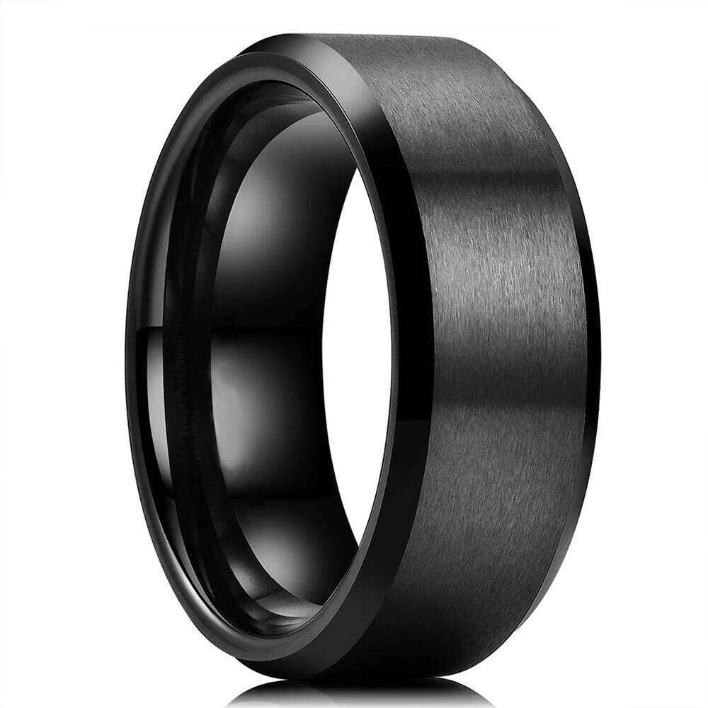 Fashion Men's 8mm Gold Color Groove Beveled Edge Tungsten Wedding Carbon Fiber Punk Gear Wheel Stainless Steel Ring For Men