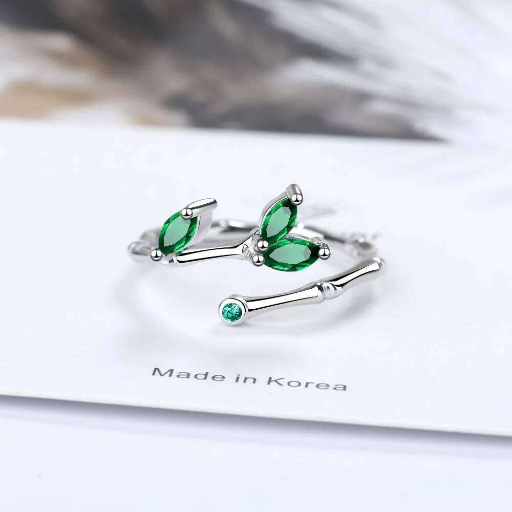 925 Sterling Silver Twig Green Leaf Rings For Women Couple Vintage Elegant Jewelry Ladies Accessorie H260312