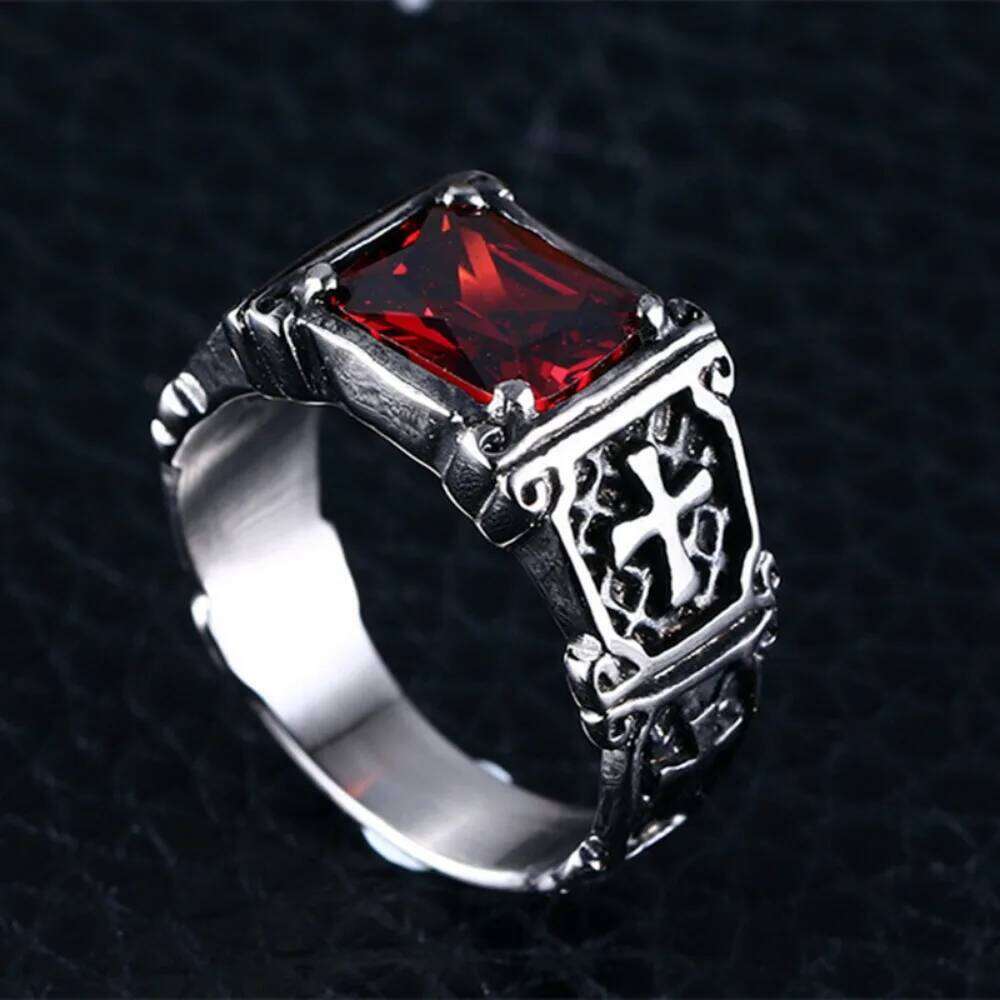 Simple Fashion Creative Trend Personality Delicate Red Zirconia Cross Pattern Ring Charm Men Party Jewelry AccessoriesAmuletGift H260312
