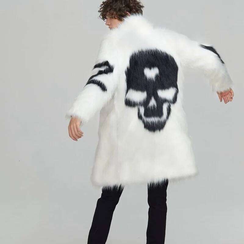 PFHQ Men's Youth Personality Skull Pattern Faux Fur Windbreaker Plush Popular Fashion Creativity Comfortable Autumn Coat 21Z2165 Z260313
