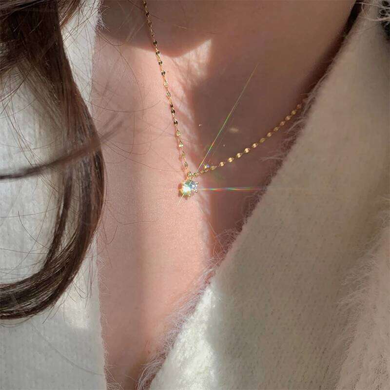 ANENJERY Silver Color Single Necklace for Women Six Claws Zircon Clavicle Chain Wedding Party Jewelry H260312