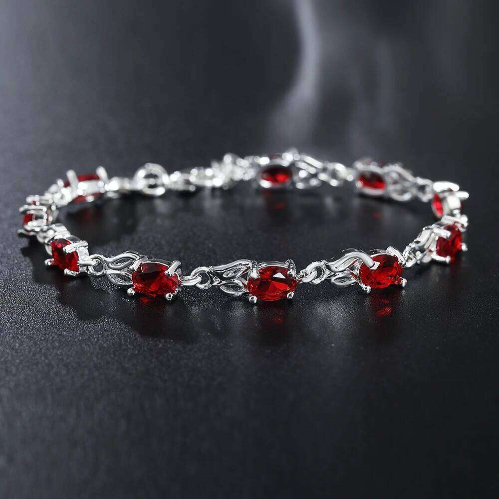 925 Sterling Silver Wild red crystal chain Bracelets for women fashion lady Wedding party beautiful Christmas gifts fine Jewelry Z260313