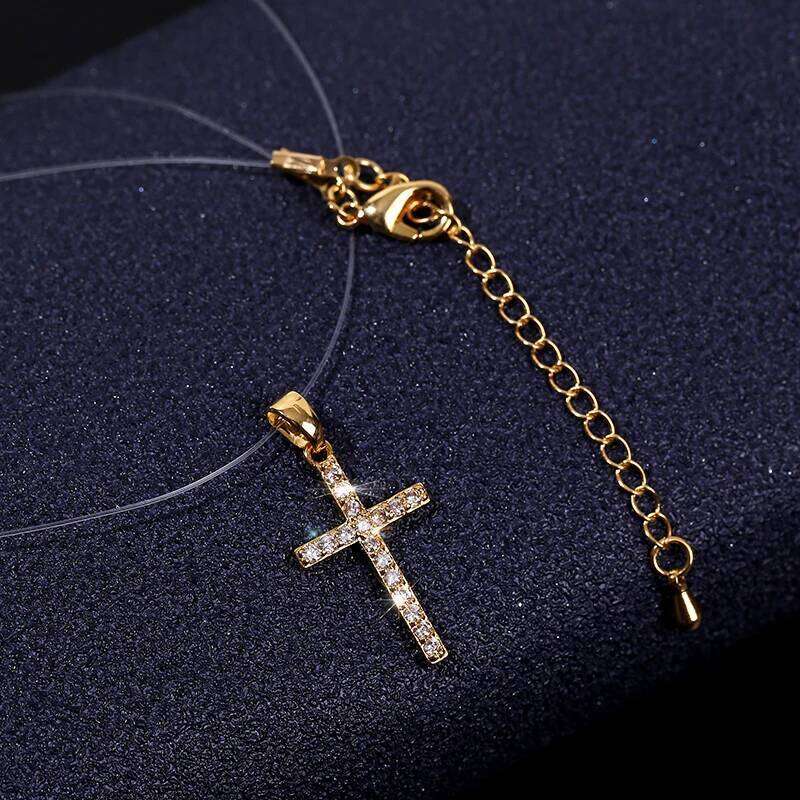 Classic Cross Pendant Necklace Simple Invisible Transparent Fishing line For Women Fashion Zircon Collier Choker Necklaces H260312